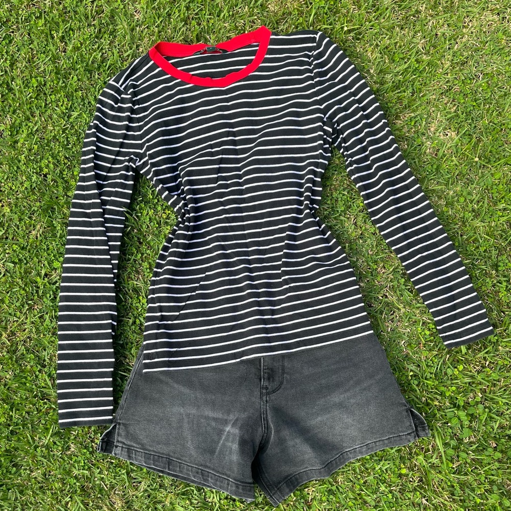 Ralph Lauren Black & White Lines Long Sleeve Top